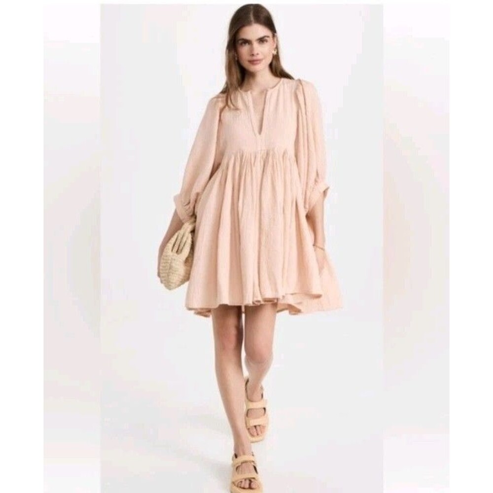 Anthropologie Sundry Gauzy Balloon Sleeve Flowy Dress Size 4 US XL Boho Blush